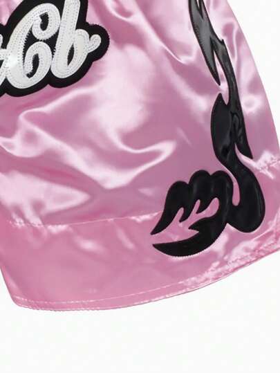 قطعة واحدة من شورت تدريب رياضة الملاكمة التايلاندية للبالغين ، لون وردي مطرز