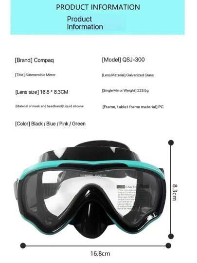 قناع غوص تحت الماء للكبار قطعة واحدة، قناع كامل الوجه من الزجاج المقوى، مقاوم للماء ومانع للضباب للرياضات الخارجية والرياضات المائية والسباحة