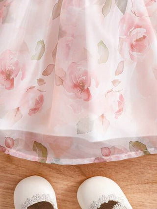 فساتين بيبي Souflis Souflis فستان بنات صغار بأكمام منتفخة من التول المطبوع بورود، للصيف