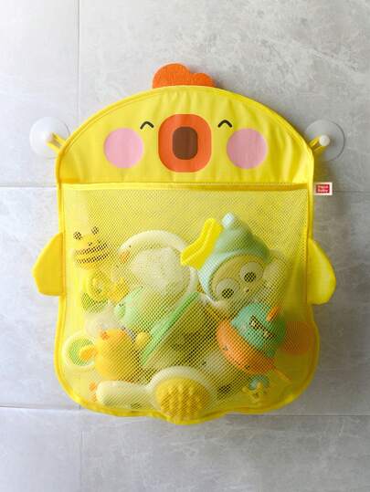 1/2 قطعة شبكة تخزين لعب الحمام حقيبة قماشية بشكل برّاقة بط كرتوني للأطفال مقاس 42*43 سم، جيب شبكي لتخزين الألعاب على الحائط، حقيبة شبكية مقاومة للماء ومصرفية ذات كؤوس شفط لتثبيتها بإحكام، أدوات للحمام والمرحاض