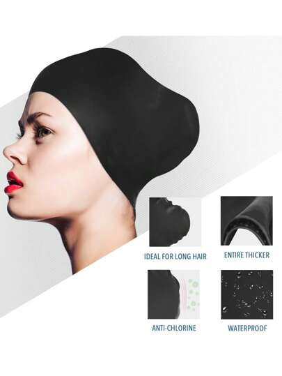 قبعة السباحة الكبيرة جدا للنساء والرجال ، تصميم ذيل الحصان لقبعة السباحة للشعر الطويل السميك المجعد والضفائر والنسج والأفرو ، سيليكون للحفاظ على شعرك جاف