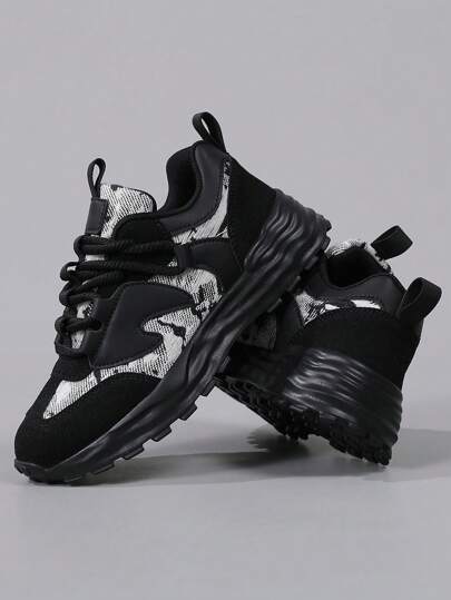 احذية رياضية للرجال موديل 2025، تصميم لسان سميك، أنف مستدير مربوط بسحاب، مانع الإنزلاق، نسيج شبكي متناسق بشكل غير متماثل،أحذية جري للأزواج، أحذية كاجوال من قماش المخمل والجلد الصناعي PU، شبكة كثيفة ،نعل إيفا سميك و خفيف الوزن