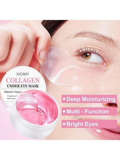 Xioimy 60 قطعة من رقع العين الكولاجين، مع ريتينول + حمض الهيالورونيك، لتنشيط منطقة العين، العناية متعددة الوظائف، وداعًا للجفاف، لتجعل بشرة ما تحت العين أكثر إشراقًا، منخفضة التحسسية، مناسبة لجميع أنواع البشرة، قناع للعين