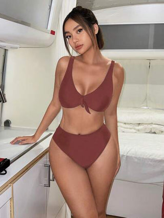 طقم تانكيني حريمي Swim Mod طقم بيكيني أحادي اللون للشاطئ والعطلة