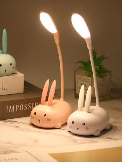 1 قطعة لمبة مكتبية لطيفة على شكل أرنب تعمل بشحن USB، ضوء قراءة ودراسة LED إبداعي، قابلة للطي للغرفة والسكن الجامعي لأوقات الليل