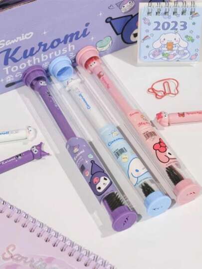 Sanrio فرشاة أسنان ناعمة بتصميم السنريو الكرتوني قطعة واحدة، تصميم لفافة القرفة الحلوة والجميلة، للعناية الفموية الدقيقة ، فرشاة أسنان فردية للسفر