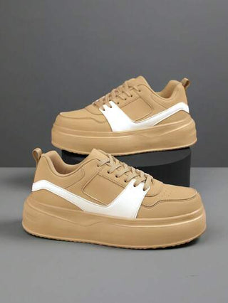 أحذية كاجوال كلاسيكية بلون منقسم ولمسة جلديّة للرجال، أحذية رياضية أنيقة للشارع، تصميم أربطة أمامية مناسبة لارتداء اليومي للمراهقين، وكذلك النشاطات الخارجية كالمشي والركض'