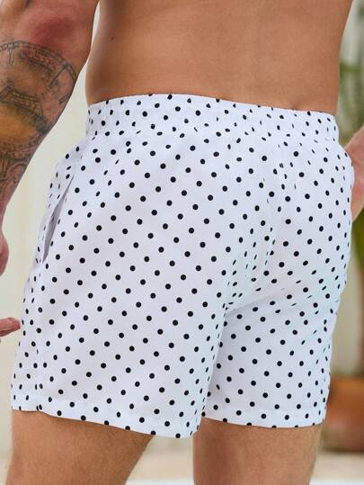 Manfinity VDAYZ شورت شاطئ مطبوع بنقاط الأنثوية، خصر بسحاب، مناسب للصيف، رجالي