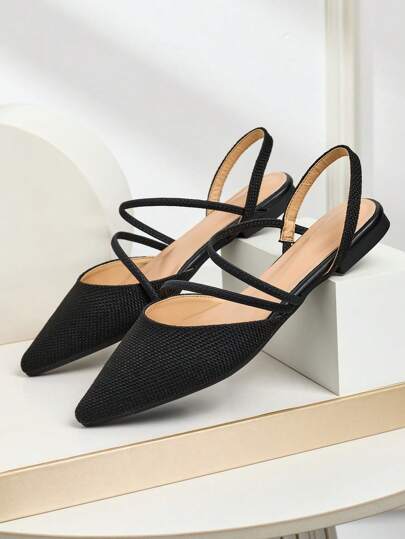 صندل مسطح بارز خلفيه أسود مغلق من الأمام، لوفر أحادي اللون كاجوال سهل الارتداء، موضة كورية أنثوية شاملة للصيف/ الربيع/ الخريف