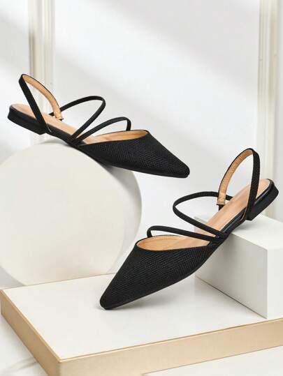 صندل مسطح بارز خلفيه أسود مغلق من الأمام، لوفر أحادي اللون كاجوال سهل الارتداء، موضة كورية أنثوية شاملة للصيف/ الربيع/ الخريف