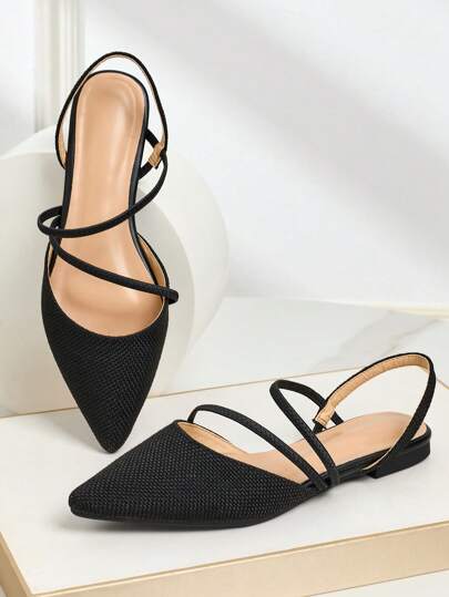 صندل مسطح بارز خلفيه أسود مغلق من الأمام، لوفر أحادي اللون كاجوال سهل الارتداء، موضة كورية أنثوية شاملة للصيف/ الربيع/ الخريف