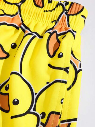 Manfinity Swimmode بنطلون شبكي للرجال بخصر مرن وخصائص رسومات كرتونية على الجيب، مناسب للصيف، هاواي