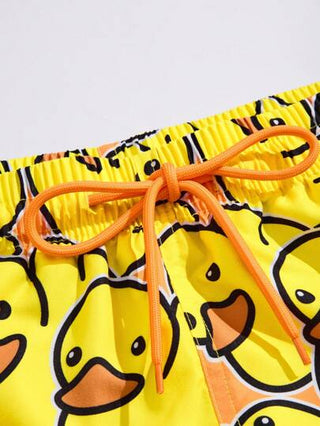 Manfinity Swimmode بنطلون شبكي للرجال بخصر مرن وخصائص رسومات كرتونية على الجيب، مناسب للصيف، هاواي