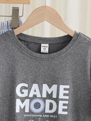 مجموعة صبية مراهقة طقم سراويل كاجوال منقوشة وقميص كم قصير مع طباعة حرفية ، ملابس نوم عصرية قطعتين