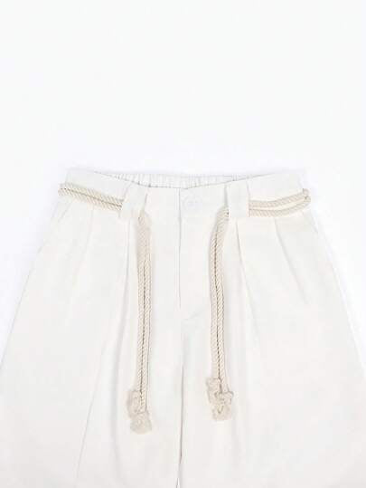 Manfinity Hypemode بنطلون كارجو طويل بساق مستقيمة مرتخية مع خصر بسحاب، طراز أمريكي كاجوال، باللون الأبيض