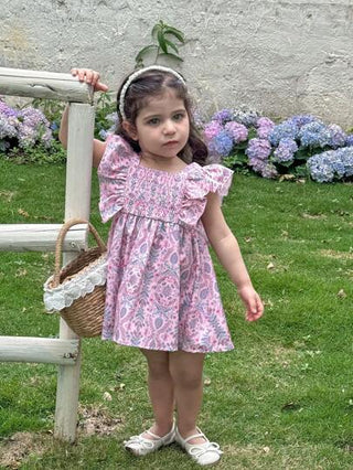 فساتين بيبي فستان ضيق على الجسم للأطفال البنات بطيات وكشكشة بخصر مزين بطبعة زهور متناثرة