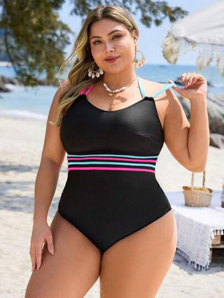 Swim Lushoire 2 قطعة ملابس سباحة من نوع تانكيني (قطعتان) للنساء ذوات الأحجام الكبيرة، باللون الأسود مع لون متباين، تصميم أنيق يناسب المناسبات والاستخدام اليومي، قابل للتعديل لضبط البطن