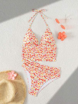 طقم تانكيني حريمي Swim Mod بكيني جديد للصيف مع رقبة حلقية وتصميم منقوش رقميًا مع تقسيم للمرأة