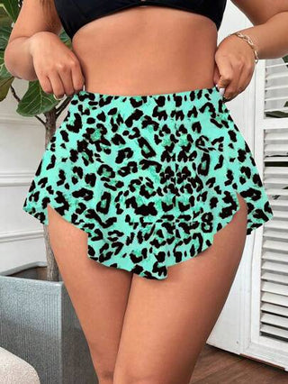 Swim Lushoire قطعة سفلية للسباحة للمرأة بحجم كبير مطبوعة بنمط النمر مع حافة غير متماثلة