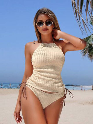 طقم تانكيني حريمي Swim Lushoire بيكيني إنتی مجموعة ملابس السباحة بحمالات رفيعة وظهر مكشوف من قماش جاكار المشمش للنساء