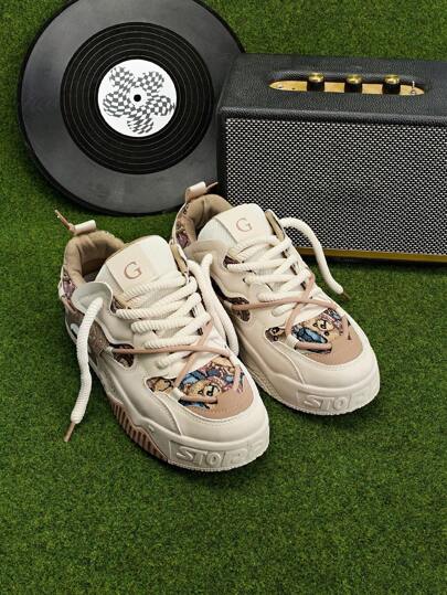 DareSee أحذية رياضية عشوائية التصميم جرافيتي ذات قاعدة سميكة مضادة للانزلاق ، تنفس كاجوال للرجال مناسبة للصيف ومهرجانات الموسيقى وحفلات Y2K والعودة للمدرسة