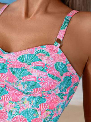 طقم تانكيني حريمي Swim Lushoire بكيني نسائي قطعتين من شرائط سباغيتي وشورت بسحاب أسلوب رسمة القواقع للشاطئ والربيع والصيف والحفلات