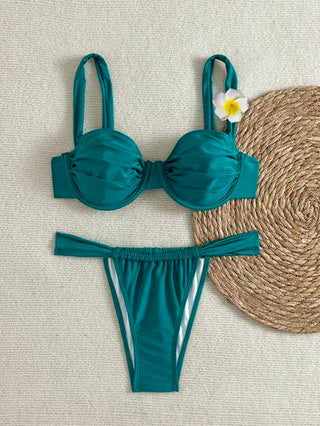 طقم تانكيني حريمي Swim Vcay مجموعة بكيني جديدة للسيدات ذات لون أحادي، حواف سميكة ظهر عاري ، أكواب ملائمة وأسفل مثلث مع ترتيب تجاعيد وطباعة زهور ثلاثية الأبعاد قابلة للإزالة، مناسبة لشاطئ الصيف