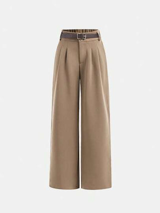 SHEIN بنطلونات خصر عالي للفتيات البالغات، واسعة الساق مع حزام، بنطلونات عمل كاجوال متعددة الاستخدامات