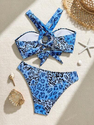 مايوه حريمي قطعة واحدة بكيني ذو ظهر مكشوف ومربوط بطراز نمر، ملابس شاطئ للاصطياف وقضاء العطلات