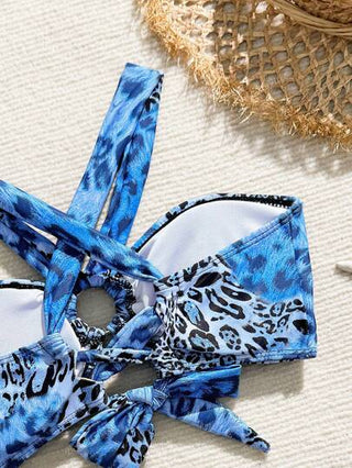 مايوه حريمي قطعة واحدة بكيني ذو ظهر مكشوف ومربوط بطراز نمر، ملابس شاطئ للاصطياف وقضاء العطلات