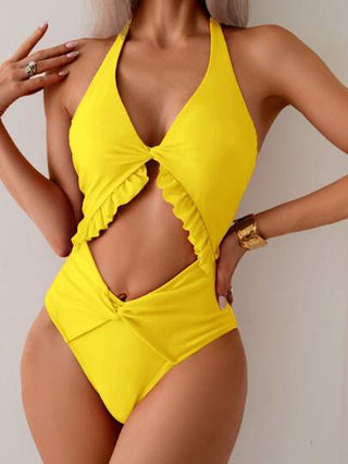 مايوه حريمي قطعة واحدة Swim Mod ملابس السباحة النسائية ذات القطعة الواحدة الكشكشة والفتحات لعطلة الصيف على الشاطئ