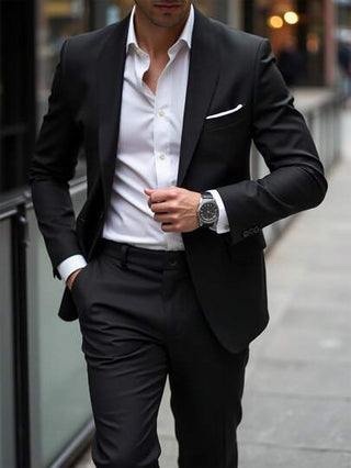 Manfinity Bizformal بدلة رجالية ملائمة مع قصة نحيفة، مناسبة للارتداء اليومي، بدلة رجالية كاجوال عملية مكونة من قطعتين، مجموعة بدلة لون سادة جاكيت وبنطلون، بدلة كاجوال بسيطة للاستخدام اليومي والزفاف ومناسبات أخرى، هدية رائعة لصديقك أو زوجك