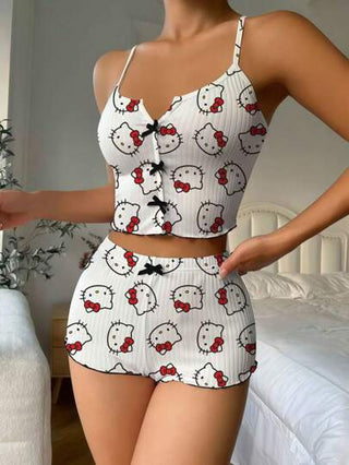 1 بيجامة صيفية رأس القطة هيلو كيتي ملابس علوية ملابس نوم للنساء، بجامة هيلو كيتي من Sanrio، بلوزة