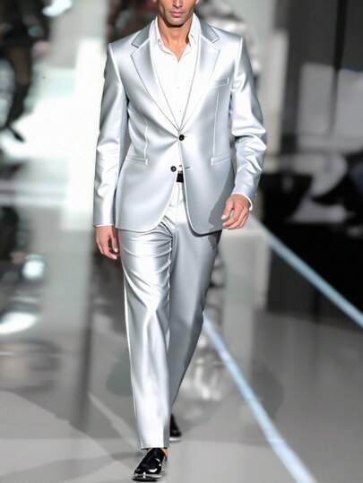 Manfinity AFTRDRK بدلة رجالي بقصة ضيقة بذهبي واحد ذات الطيات تضم جاكيت و بنطلون، زي خاص لمسرح