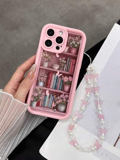 غلاف هاتف وردي دقيق مبتكر بلون الرفوف المجسم مع سوار الفراشة، غطاء خلفي ناعم مناسب لهواتف 16/15/XR/7P8P/P12 ProMax/P13 ProMax/P14 ProMax/P13/P14/P11/P12/P14, XS/S/XS Max/7 8، غطاء هاتف واقي سميك أنيق وعصري