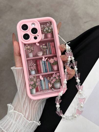 غلاف هاتف وردي دقيق مبتكر بلون الرفوف المجسم مع سوار الفراشة، غطاء خلفي ناعم مناسب لهواتف 16/15/XR/7P8P/P12 ProMax/P13 ProMax/P14 ProMax/P13/P14/P11/P12/P14, XS/S/XS Max/7 8، غطاء هاتف واقي سميك أنيق وعصري