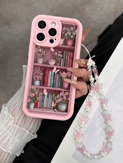 غلاف هاتف وردي دقيق مبتكر بلون الرفوف المجسم مع سوار الفراشة، غطاء خلفي ناعم مناسب لهواتف 16/15/XR/7P8P/P12 ProMax/P13 ProMax/P14 ProMax/P13/P14/P11/P12/P14, XS/S/XS Max/7 8، غطاء هاتف واقي سميك أنيق وعصري