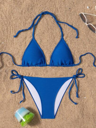 طقم تانكيني حريمي Swim Basics 2 قطعة/مجموعة سوليد تانكيني رقبة حلقة وقطع سباحة مثلثة