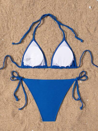 طقم تانكيني حريمي Swim Basics 2 قطعة/مجموعة سوليد تانكيني رقبة حلقة وقطع سباحة مثلثة