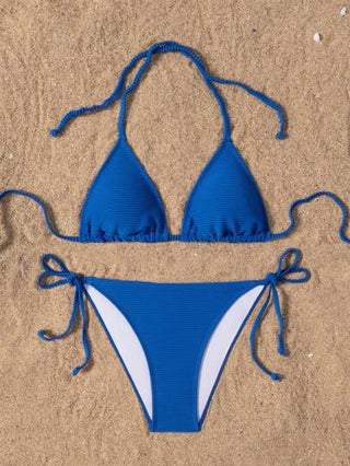 طقم تانكيني حريمي Swim Basics 2 قطعة/مجموعة سوليد تانكيني رقبة حلقة وقطع سباحة مثلثة