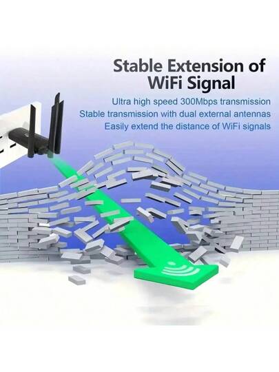 جهاز تقوية إشارة لاسلكي 300 ميجابت في الثانية ب- 4 هوائيات، مكبر إشارة السلكي بسرعة 2.4 جيجاهرتز لزيادة مدى الشبكة، يعمل عبر منفذ USB، بتصميم أنيق أسود وأبيض، للكمبيوتر والمكتب والاستخدام الداخلي