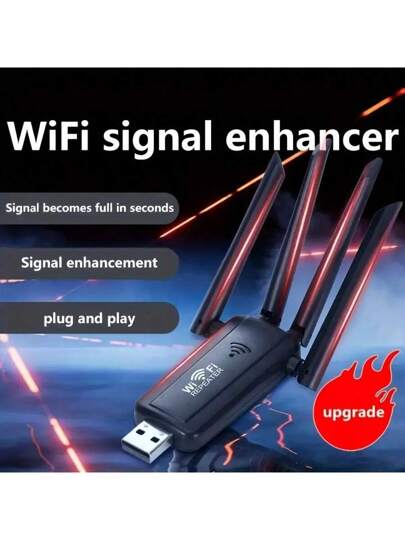 جهاز تقوية إشارة لاسلكي 300 ميجابت في الثانية ب- 4 هوائيات، مكبر إشارة السلكي بسرعة 2.4 جيجاهرتز لزيادة مدى الشبكة، يعمل عبر منفذ USB، بتصميم أنيق أسود وأبيض، للكمبيوتر والمكتب والاستخدام الداخلي