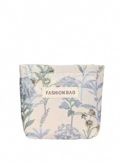 1 قطعة حقيبة مستحضرات تجميل نسائية ذات سعة كبيرة بطبعة زهور زرقاء، محفظة أدوات تجميل محمولة للسفر، حقيبة أدوات القرطاسية، ضروريات السفر، حقيبة مستحضرات التجميل، ضروريات العطلات، حقيبة جمال الخريف