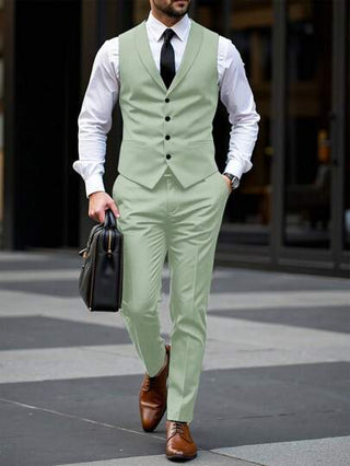 Manfinity Mode طقم رجالي رسمي من سترة بدون أكمام أحادية الصدر وبنطال بدلة رسمية، بدلة زفاف رسمية للرجال