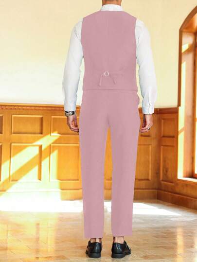 Manfinity Mode بدلة عصرية للرجال من قطعتين، صدرية منفردة الصدر كاجوال بدون أكمام وبنطلون مجموعة