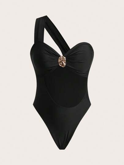 مايوه حريمي قطعة واحدة Opulessa قطعة واحدة من ملابس السباحة المتناسقة للنساء بياقة غير متماثلة واختلاف في التصميم، مطرز بالمعادن