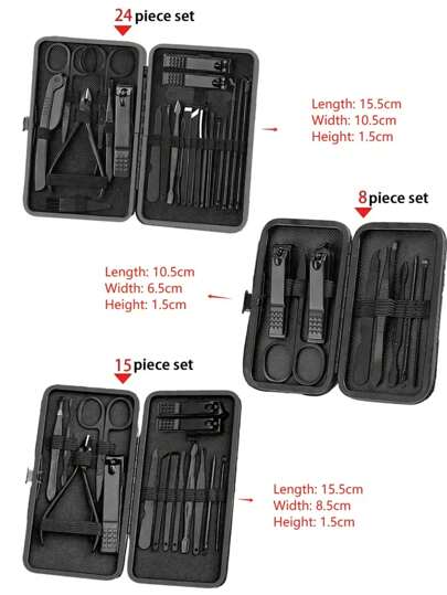 طقم كامل من أدوات المانيكير الاحترافية ، مجموعة أدوات تشذيب الأظافر مع علبة - تشمل قصاصات البشرة وأدوات القص - طقم تجميل للسفر - محمول