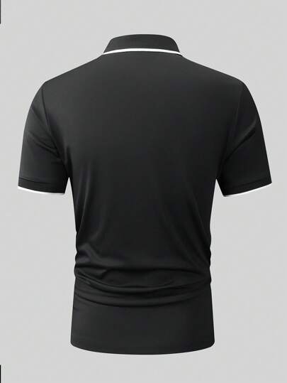 Manfinity Homme قميص بولو للرجال كم قصير برسومات خيل، ياقة عادية بسيطة، خفيف الوزن متعدد الاستخدامات للارتداء الكاجوال والأنشطة الخارجية والجولف