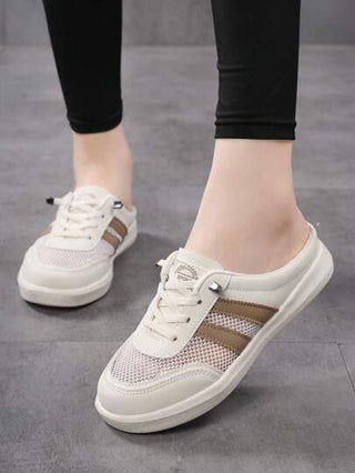 صندل نساء كاجوال سهل الارتداء، إصدار جديد من الشباشب الشبكية الخفيفة والأنيقة، لون بيج