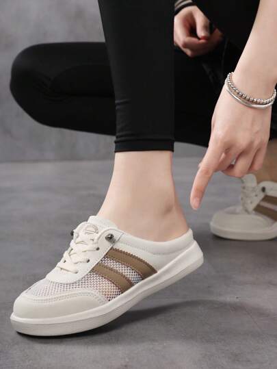 صندل نساء كاجوال سهل الارتداء، إصدار جديد من الشباشب الشبكية الخفيفة والأنيقة، لون بيج